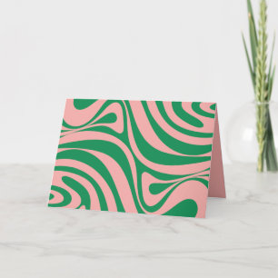 Groovy Pink and Green Retro Swirls Card