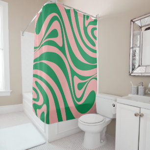 Groovy Pink and Green Retro Swirls  Shower Curtain