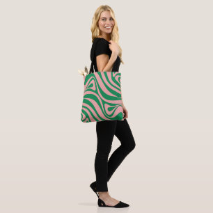 Groovy Pink and Green Retro Swirls Tote Bag