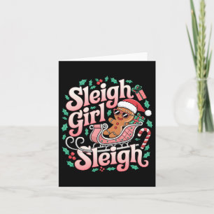Groovy Pink Christmas Sleigh Girl Sleigh Gingerbre Card