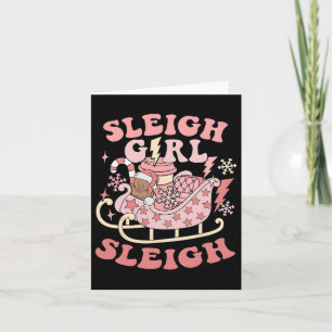 Groovy Pink Christmas Sleigh Girl Sleigh Gingerbre Card