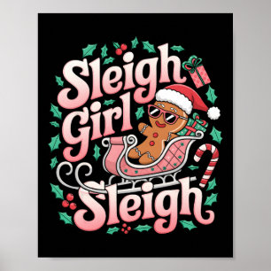 Groovy Pink Christmas Sleigh Girl Sleigh Gingerbre Poster
