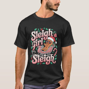 Groovy Pink Christmas Sleigh Girl Sleigh Gingerbre T-Shirt