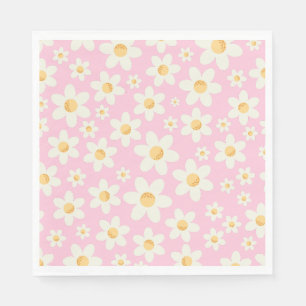 Groovy Pink Daisy Birthday Napkins – Retro Boho 1s