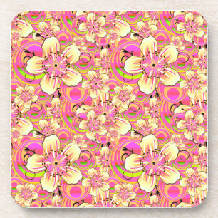 groovy pink flower pattern coaster
