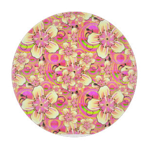 groovy pink flower pattern cutting board