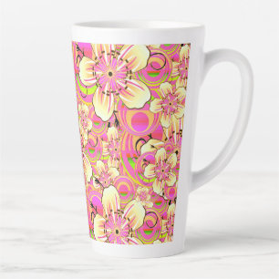 groovy pink flower pattern latte mug