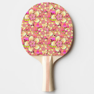 groovy pink flower pattern ping pong paddle