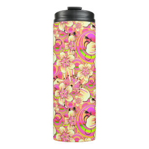 groovy pink flower pattern thermal tumbler