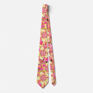 groovy pink flower pattern tie
