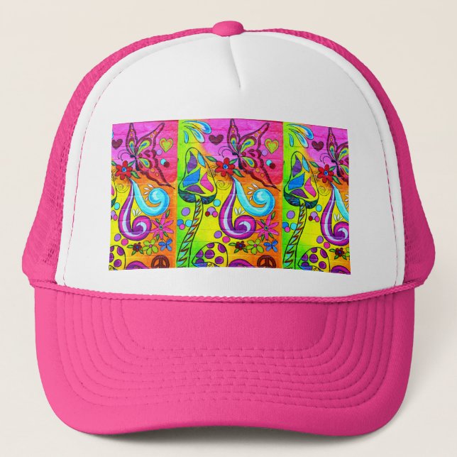 groovy pink flower power hat (Front)