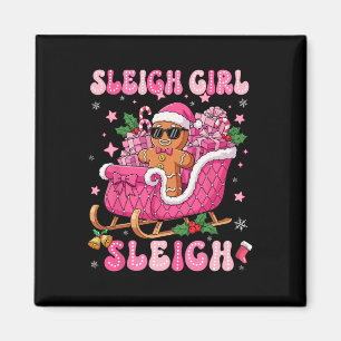 Groovy Pink Gingerbread Sleigh Coquette Bow Christ Magnet