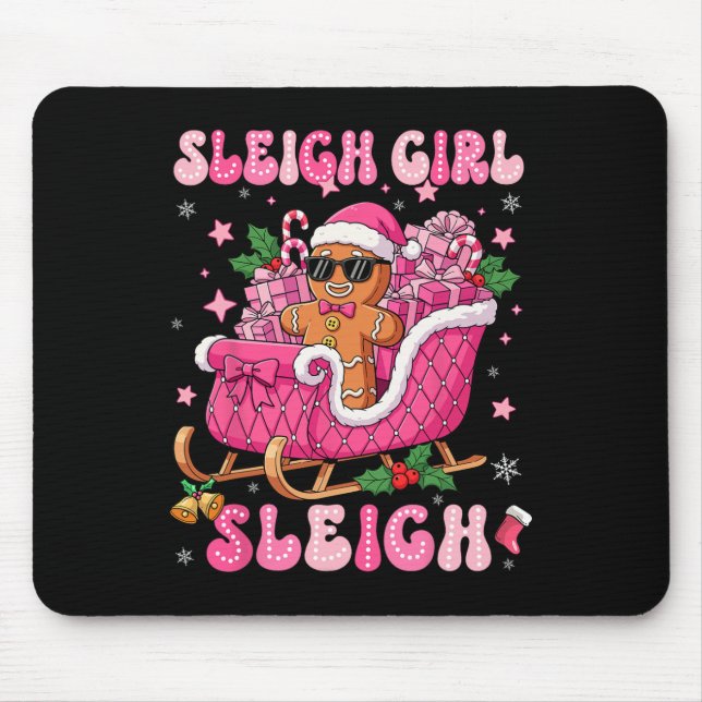 Groovy Pink Gingerbread Sleigh Coquette Bow Christ Mouse Pad (Front)