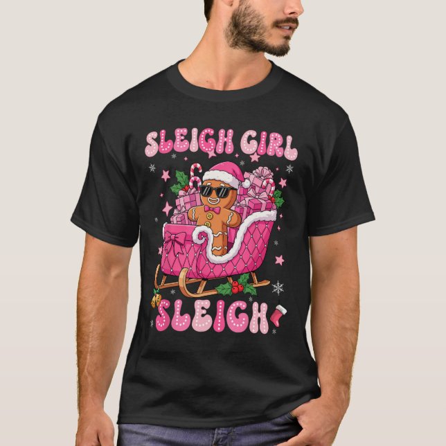 Groovy Pink Gingerbread Sleigh Coquette Bow Christ T-Shirt (Front)