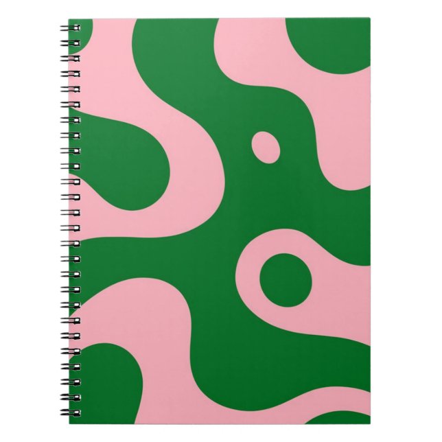 Groovy Pink & Green Abstract Spiral Notebook (Front)