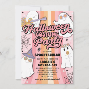 Groovy Pink Halloween Girl Costume Birthday Party  Invitation