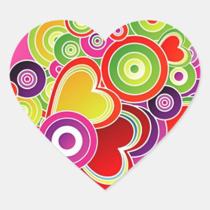 Groovy Pink Hearts Heart Sticker