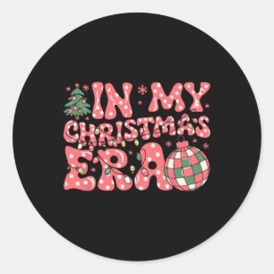 Groovy Pink In My Christmas Era Merry And Bright W Classic Round Sticker