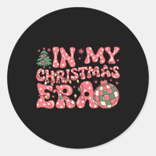 Groovy Pink In My Christmas Era Merry And Bright W Classic Round Sticker