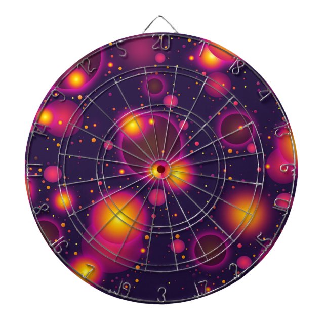 Groovy Pink Purple and Yellow Glowing Bubble Abstr Dartboard (Front)