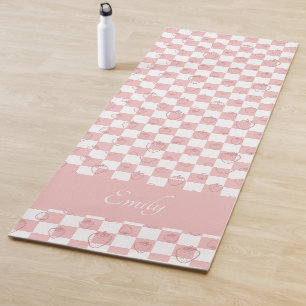 Groovy pink Strawberry Chequerboard, Y2K 90s Yoga Mat