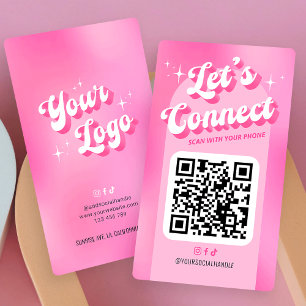 Groovy Pink Trendy Let's Connect Socials QR Code Business Card