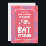 Groovy Pink Waves Custom Bat Mitzvah Save The Date<br><div class="desc">Perfect card to announce a bat mitzvah or other Jewish celebration and ask guests to save the date! Hand made art for you with handlettering on the front and back side! FULLY CUSTOMIZABLE! Click on “Personalise” above to edit the text. Click "edit using design tool" to adjust the fonts, colours...</div>