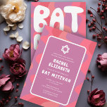 Groovy Pink Waves Star of David Custom Bat Mitzvah Invitation<br><div class="desc">Perfect card to announce a bat mitzvah or other Jewish celebration! Hand made art for you with handlettering on the back side! FULLY CUSTOMIZABLE! Click on “Personalise” above to edit the text. Click "edit using design tool" to adjust the fonts, colours and placements and to delete the back side design...</div>