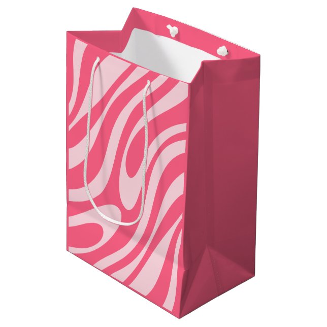 Groovy Pink Wavy Loops Retro Modern Abstract Medium Gift Bag (Front Angled)