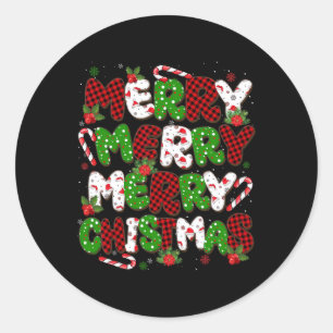 Groovy Plaid Merry Christmas Xmas Family Mens Wome Classic Round Sticker