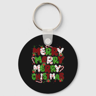 Groovy Plaid Merry Christmas Xmas Family Mens Wome Key Ring