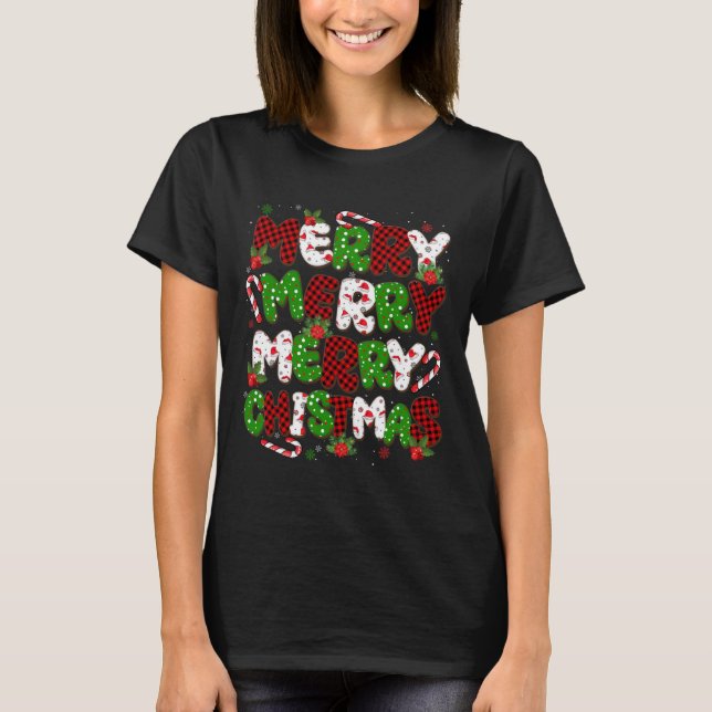 Groovy Plaid Merry Christmas Xmas Family Mens Wome T-Shirt (Front)