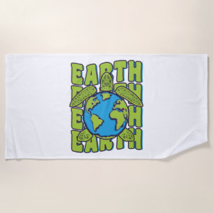 Groovy Planet Earth Day Sea Turtle Lover Ocean Beach Towel