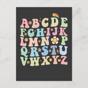 Groovy Pre K Kindergarten Alphabet ABC Retro Invitation Postcard