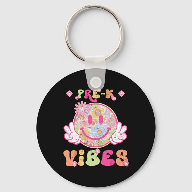 Groovy Pre-k Prek Vibes First Day Of School Teache Key Ring (Front)
