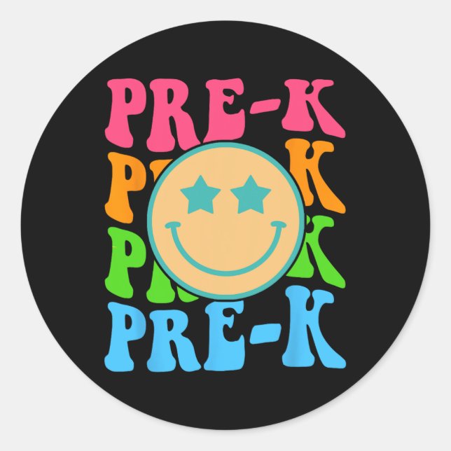 Groovy Pre-K Vibes Face Retro Teachers Kids Back T Classic Round Sticker (Front)
