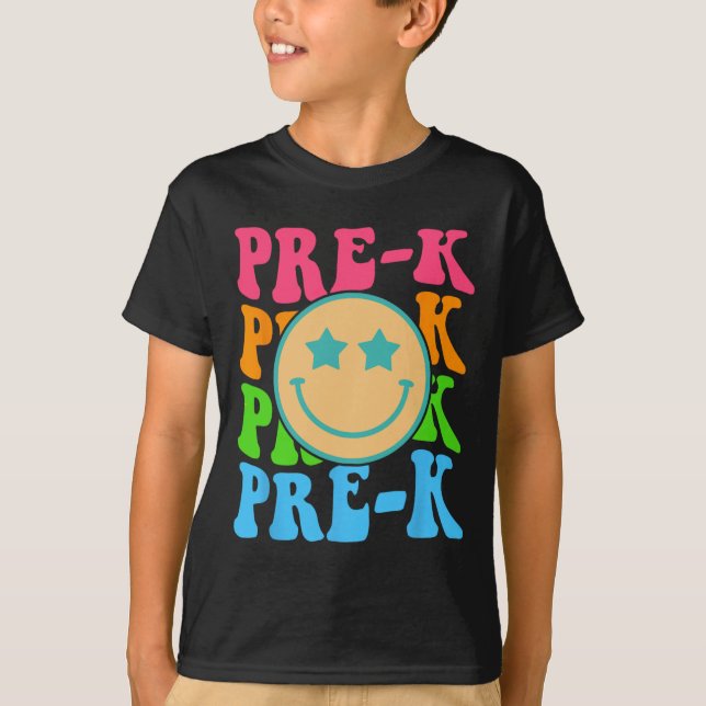 Groovy Pre-K Vibes Face Retro Teachers Kids Back T T-Shirt (Front)
