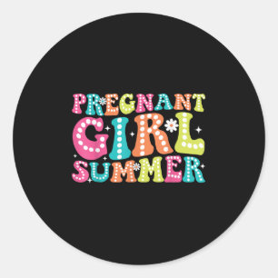 Groovy Pregnancy Reveal Pregnant Girl Summer Baby Classic Round Sticker