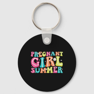 Groovy Pregnancy Reveal Pregnant Girl Summer Baby  Key Ring
