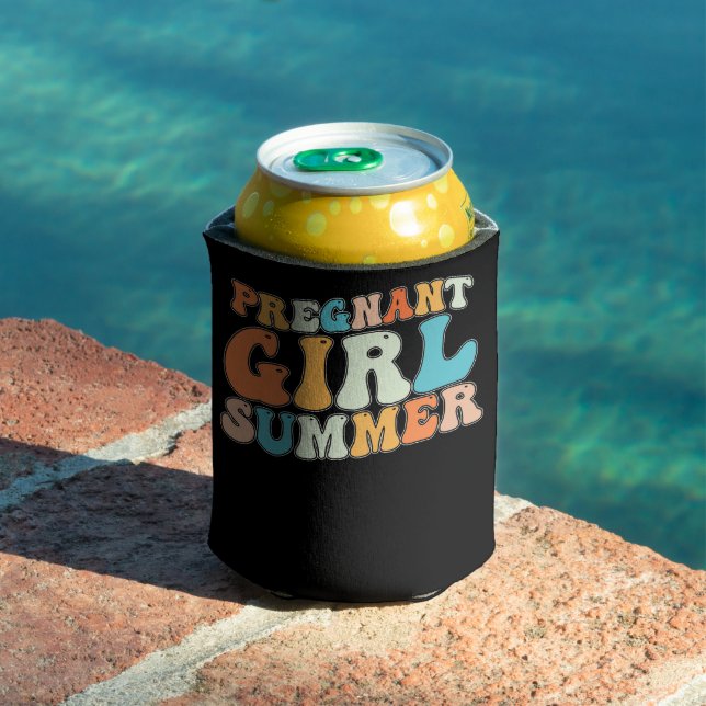 Groovy Pregnant Girl Summer Pregnancy Retro Can Cooler (In Situ Pool)
