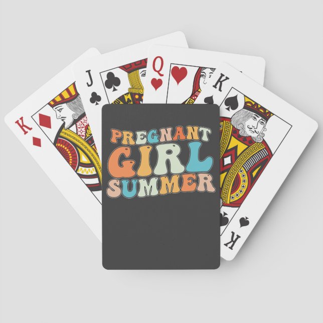 Groovy Pregnant Girl Summer Pregnancy Retro Playing Cards (Back)