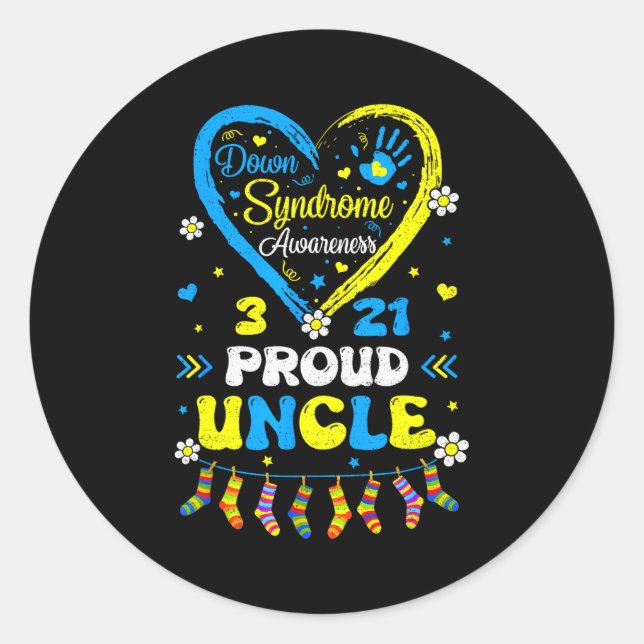 Groovy Proud Down Syndrome Uncle Awareness Matchin Classic Round Sticker (Front)