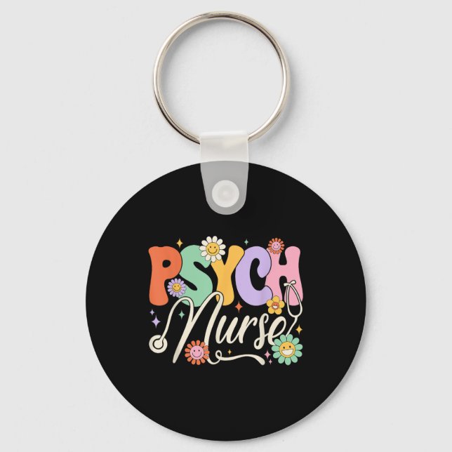 Groovy Psych Nurse Psych Nurse Mental Health Aware Key Ring (Front)