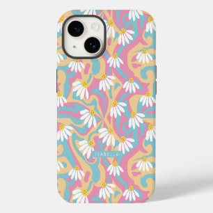 Groovy Psychedelic Daisy Flower Personalised Name iPhone 14 Case