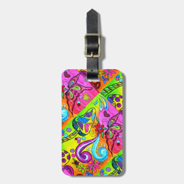 groovy psychedelic hippie colours luggage tag (Front Vertical)