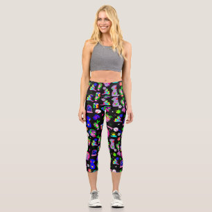 groovy psychedelic medusa disco black capri leggings