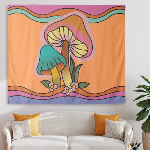 Groovy Psychedelic Mushroom 60s Hippie Retro Tapestry