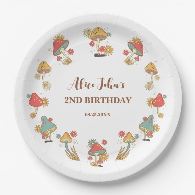 Groovy Psychedelic Mushroom Kids Birthday  Paper Plate (Front)
