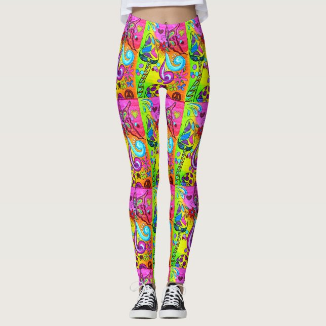 groovy psychedelic mushrooms leggings (Front)