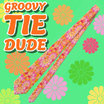 Groovy Psychedelic Pink Orange Hippy Flower Tie<br><div class="desc">This design features a groovy psychedelic hippy floral pattern in pinks,  oranges and yellows.</div>